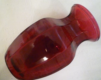 Vase. RUBY RED GLASS Vase. Large, Heavy, Vintage Octagon Shaped Ruby Red Glass Vase.