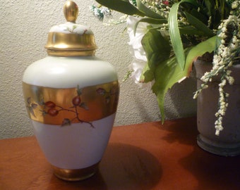 HANDPAINTED JAR / Accent Piece. Covered Container / Jar. Signed HANDPAINTED Covered Jar.