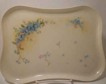 DRESSER / VANITY TRAY. Handpainted Austrian China Forget-me-Nots"  Vanity, Dresser, Perfume Tray.