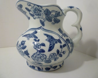 BLUE & WHITE Jug. Blue and Whiteware, Vintage Fluted Handle And Rim .