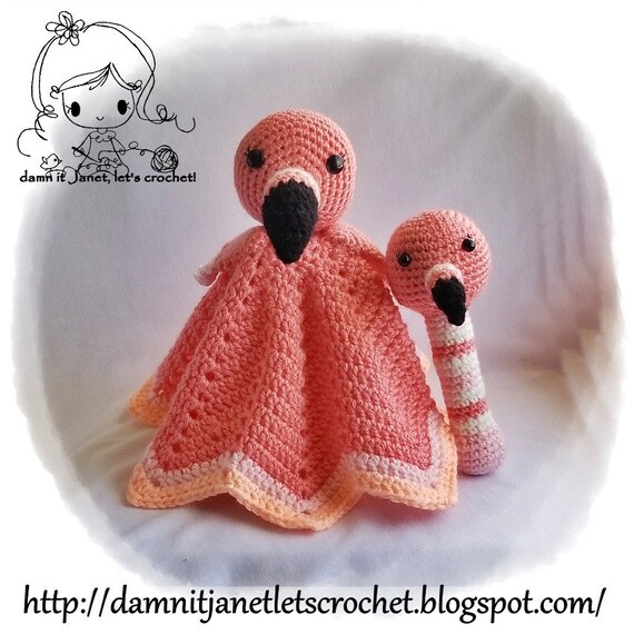 Flamingo Security Blanket Rattle Set PDF Crochet Pattern
