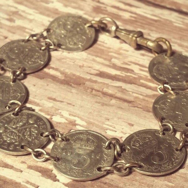 Antique British Silver Threepence Bracelet