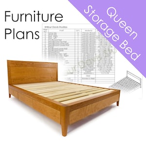 Storage Bed Plans - Queen Size Bed with Drawers - Platform Bed No. 2 Measured Drawing and Cut List -Furniture Designs, Woodworking Plans