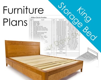 Plans de lit rangement king size : menuiserie moderne du milieu du siècle (PDF)