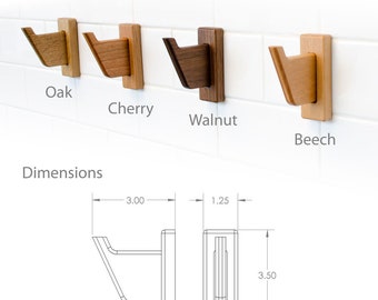 Solid Wood Robe Hook: Modern Bathroom Accessories - Oak, Walnut, Cherry
