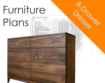 8-Drawer Solid Wood Dresser Woodworking Plans (PDF)