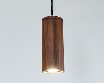 Wood Cylinder Pendant Light, Shown in Walnut - Modern Pendant Light Perfect for your Kitchen Island, Dining Room, or Bedroom