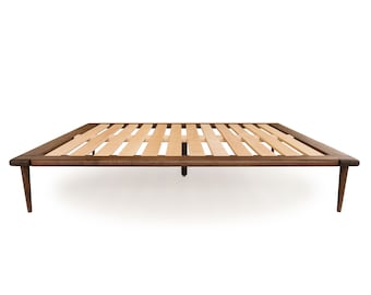 Walnut Platform Bed: Handcrafted Solid Wood Frame with Dovetail Detail