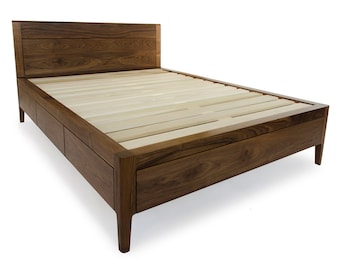 Walnut Storage Bed Frame - Modern Platform Bed No. 2 - Modern Solid Wood Storage Bed Frame - Bed With Drawers - Storage Drawers
