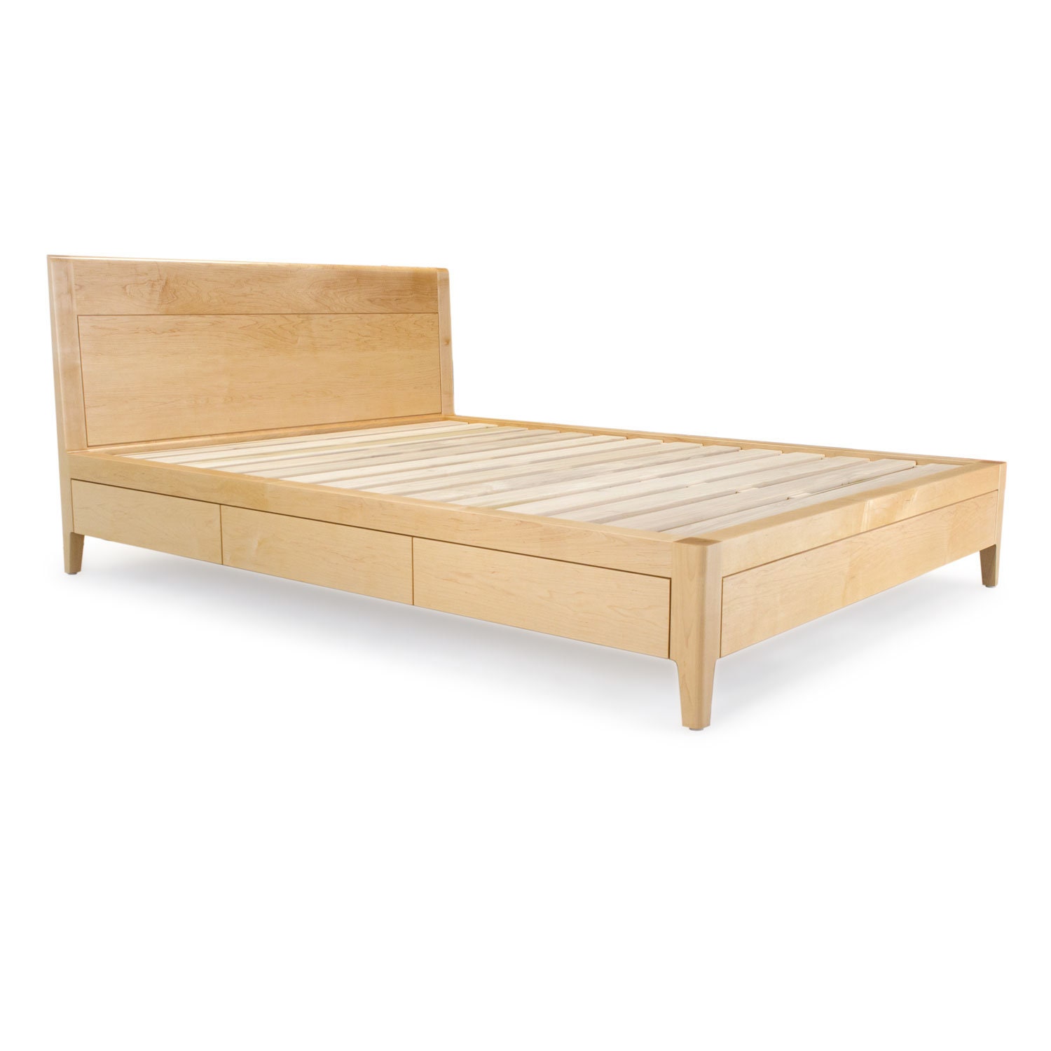 Platform Bed No. 2. Maple Wood Storage Bed Featuring Dovetail