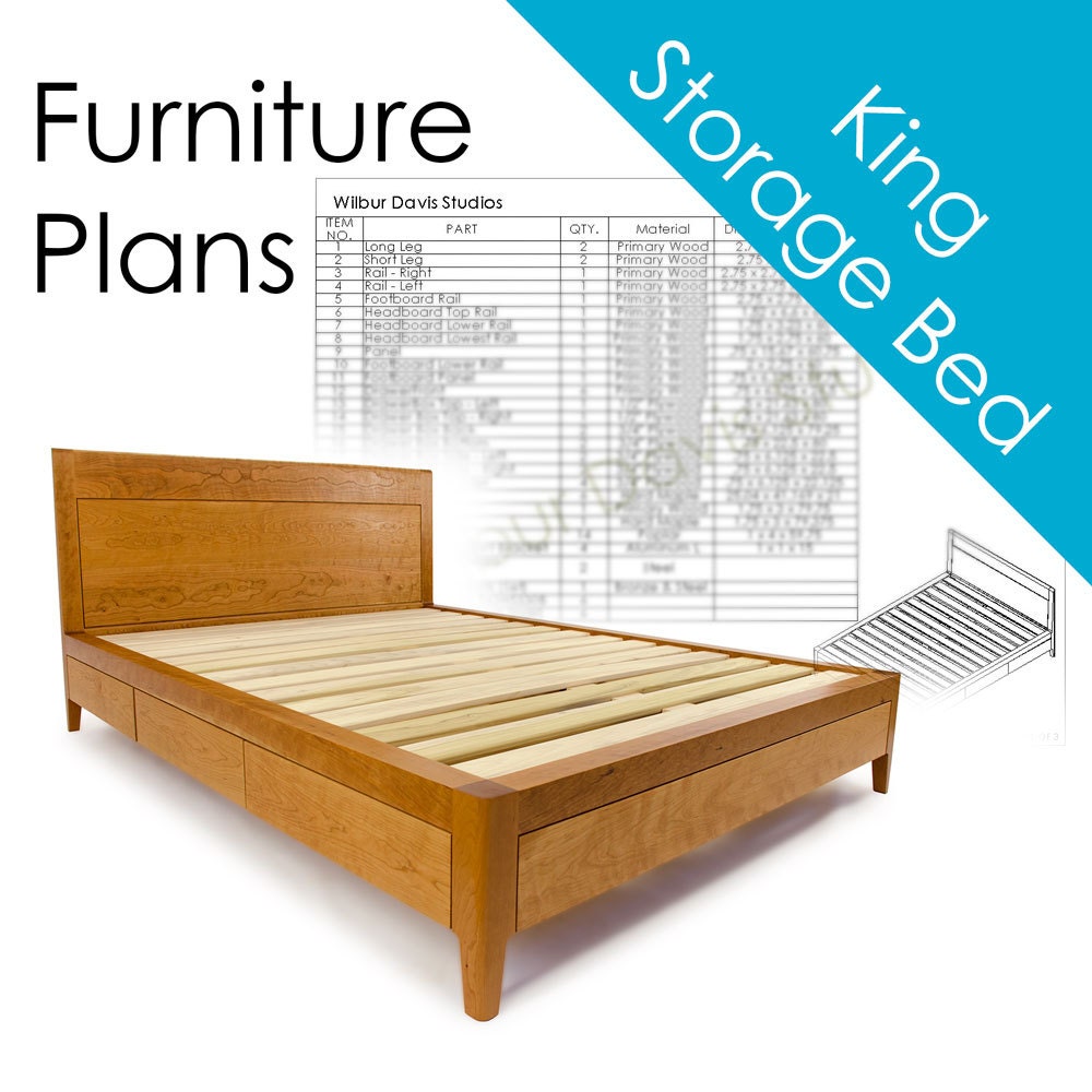 Storage Bed Plans King Size Platform Bed No. 2 Measured Drawing