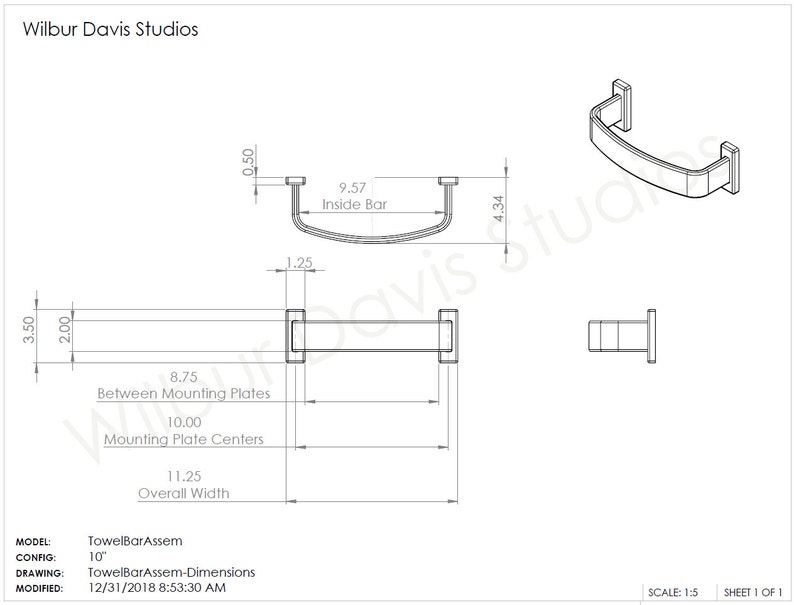 Bentwood Towel Bar Cherry, Walnut, or Oak Curved Wood Available in Several Sizes image 7