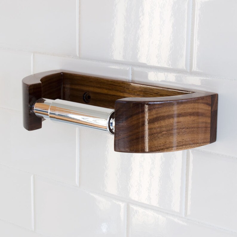 Toilet Paper Holder in Walnut Wood Modern Curve TP Holder Etsy