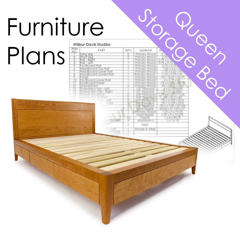 Storage Bed Plans Queen Size With, Wood Bed Frame With Drawers Plans
