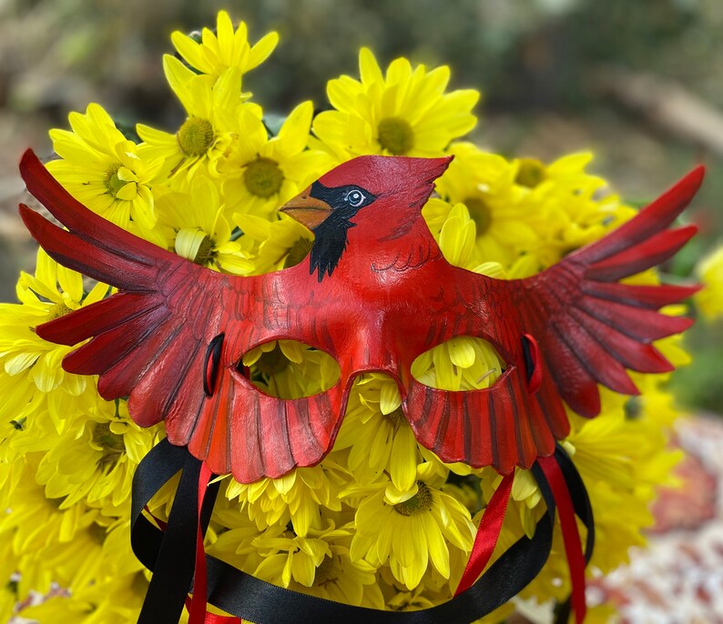 Cardinal Masquerade Leather Mask Custom Painted Mask Rigid Etsy