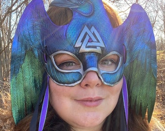 Custom Raven Crow Fantasy Leather Masquerade Mask Made to Order