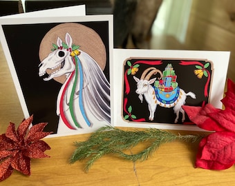 Yule Goat Scandinavian Folklore Christmas Yule Greeting Card Mari Lwyd Welsh Christmas Cards