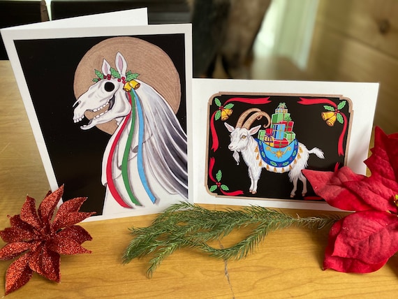 Yule Goat Scandinavian Folklore Christmas Yule Greeting Card Mari Lwyd Welsh Christmas Cards