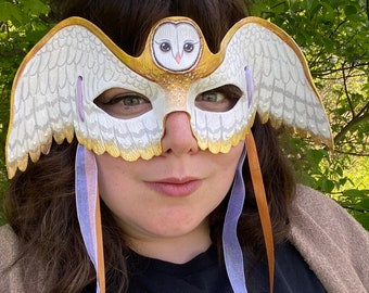 Custom Owl Leather Masquerade Mask - Custom Painted Mask, Rigid Leather, Ready to Wear or Display