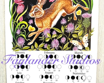 2027 Lunar Calander Rabbit Fine Art Print Tracking the Phases of the Moon