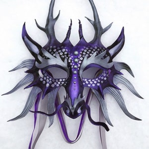 Custom Leather Frost Dragon Masquerade Mask - Custom Painted Mask, Rigid Leather, Ready to Wear or Display