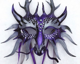Custom Leather Frost Dragon Masquerade Mask - Custom Painted Mask, Rigid Leather, Ready to Wear or Display