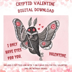 Mothman Cryptid Valentines Day Card Descarga digital Impresión desde casa