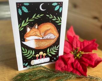 Fox and Rabbit Yule Winter Solstice Christmas Card