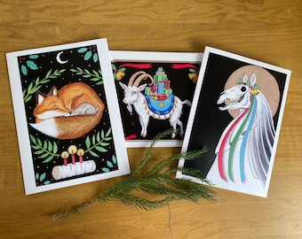 Christmas Folklore Card Set of 6 for Yule and Winter Solstice