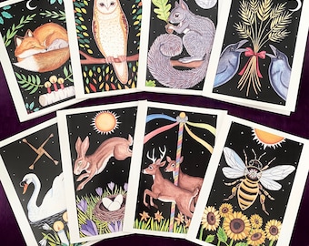 Sabbat Greeting Cards (Set of 8) Representing the Wheel of the Year Celtic Pagan Festivals