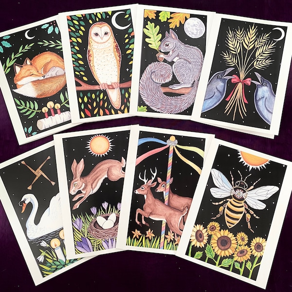 Sabbat Greeting Cards (Set of 8) Representing the Wheel of the Year Celtic Pagan Festivals