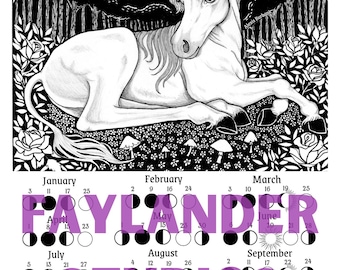 2027 Lunar Calendar Magical Unicorn Print to Track the Phases of the Moon
