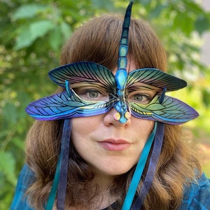 Iridescent Dragonfly Masquerade Leather Mask Custom Made to Order