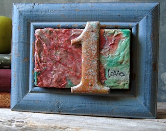 Origineel schilderij met gemengde techniek en caustic | Eén liefde | Bruiloftsdecoratie | Valentijn | Originele muurkunst