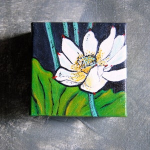 White Water Lily, Original Acrylic Water Lily Painting, On the Pond, Original Art, Wall Decor, Wall Hanging, Home Decor