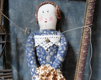 Art Doll, Vintage Hand Crafted Original Wall Art Doll, Decorative Primitive Country Doll, One of a Kind Wall Art Doll, Home Decor