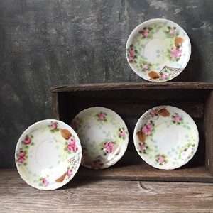 Floral Pattern China Saucers, Vintage Hand Painted Saucer Set of 4, Made in Japan