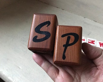 Wooden Salt and Pepper Shaker Set, Vintage Mid Century Salt and Pepper Shakers, PS I Love You, Retro Kitchen Decor