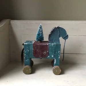 Folk Art Horse Sculpture, Vintage Rustic Primitive Horse, Cabin Decor, Contemporary Found Object Assemblage Art, Nursery Pony Decor