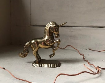Vintage Solid Brass Unicorn Figurine, Brass Unicorn Paperweight for Home or Office