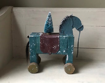 Folk Art Horse Sculpture, Vintage Rustic Primitive Horse, Cabin Decor, Contemporary Found Object Assemblage Art, Nursery Pony Decor