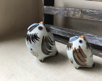 Ken Edwards Mexican Pottery Parrot Figurines, Signed KE Mexican Pottery, Vintage Tonala Pottery Birds, Mexico Folk Art Bird Pair