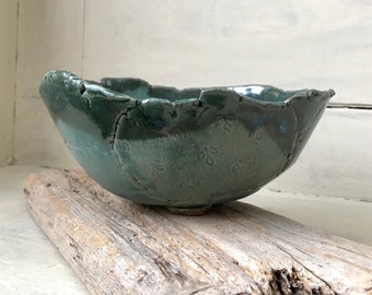 Blue Green Ceramic Bowl, Hand Built Bowl, Boho Pottery Bowl, Hand Crafted Stoneware, Decorative Fruit Bowl, Rustic Style, Home Decor