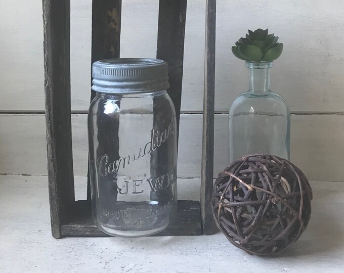 Antique Canadian Jewel Canning Jar and Improved Gem Glass Lid, Canadian Jewel Quart Jar Made in