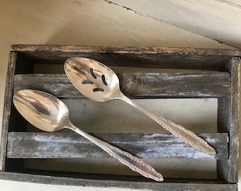 Holmes & Edwards Silver Plate Serving Utensils, Vintage Serving Flatware Set of 2, Slotted Spoon and Serving Spoon, Wedding Silver Plate