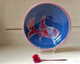 Signed Art Pottery Fish Bowl, Vintage Hand Painted Art Pottery Bowl, Wall Hanging Fish Bowl, Home Decor Wall Art, Beach Cottage Cabin