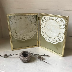 Hinged Solid Brass Picture Frame, Vintage Gold Tone 8 X 10 Photo Frame, Ornate Folding Frame, Double Picture Frame, Wedding Decor