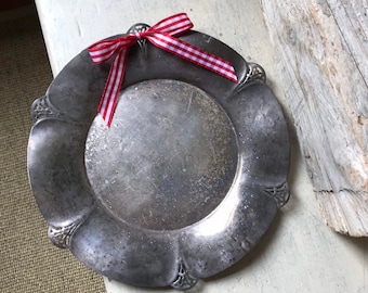 French Country Ornate Silver Tray, Vintage Silver-Plated Plate, Silverplate with Lacy Cutouts, Cottage Core Plate, Home Wall Decor