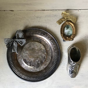 French Country Ornate Silver Tray, Vintage Silver Plated Plate, Pierced Design Silverplate , Cottage Chic Small Plate, Home Wall Decor