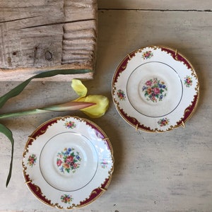 Floral Myott Staffordshire Set of 2 Saucers in Dorothy Pattern, Vintage Pair of Wall Plates, 1930s Farmhouse Kitchen, Cottage Core